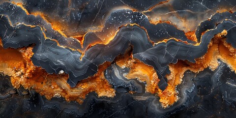 Leinwandbilder - Dramatic Fiery Molten Marble Abstract Background with Chaotic Fracture Patterns and Glowing Volcanic Textures