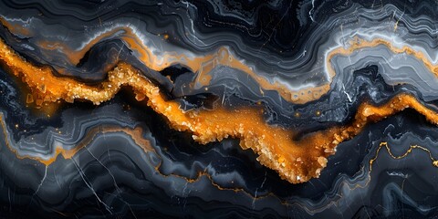 Leinwandbilder - Mesmerizing Marble Composition:Oscillating Waves of Ebony and Gilded Opulence