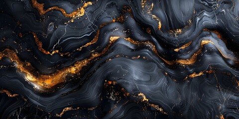Leinwandbilder - Mesmerizing Swirls of Ethereal Ebony and Lustrous Gold in an Alluring Abstract Marble Composition
