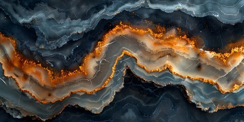 Leinwandbilder - Dynamic Marble Agate Landscape with Fiery Waves and Geological Structures