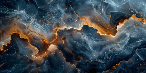 Leinwandbilder - Dramatic Fiery Marble Texture with Flowing Fluid Patterns and Swirling Fractal Designs for Elegant Premium Backgrounds and Wallpapers