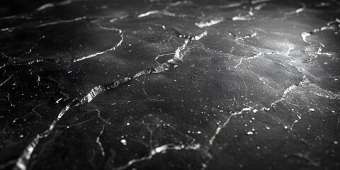 Aufkleber - Cracked Black Marble Backdrop with Dramatic Monochrome Texture and Grungy Abstract Pattern