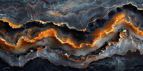 Fototapete - Captivating Swirls of Dramatic Marbled Textures in Shimmering Oranges and Grays Evoke Powerful Natural Elegance and Intrigue