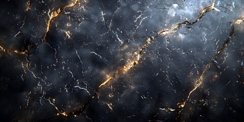 Aufkleber - Dramatic Textured Black Marble Background with Shimmering Gold Veins