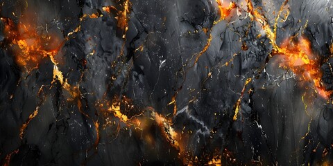 Aufkleber - Dramatic and Fiery Black Marble Texture with Golden Veins and Molten Energy Flowing Through Rugged and Weathered Stone Surface