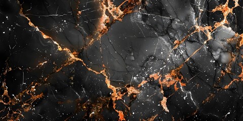 Leinwandbilder - Dramatic Black Marble Textured Background with Fiery Orange Accents for Luxury Branding and Modern Design Elements