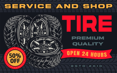 Wall Mural - Replacing car tires flyer colorful