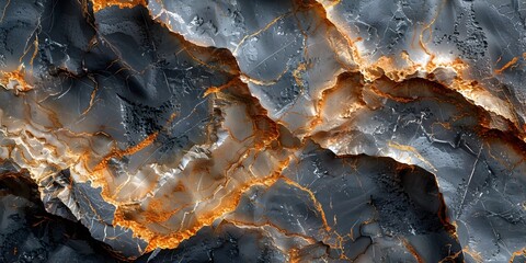 Leinwandbilder - Dramatic Fiery Molten Marble Textures with Glowing Cracks and Crevices in Monochrome Tones