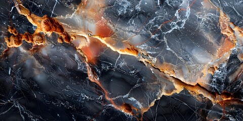 Leinwandbilder - Striking Black Marble Texture with Fiery Veins and Dramatic Geological Formations Showcasing the Natural Beauty and Power of Stone