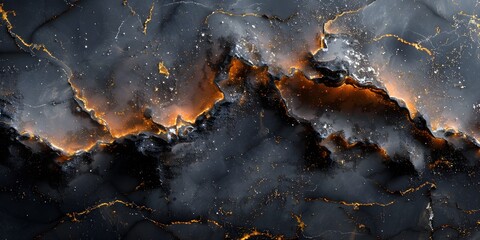 Leinwandbilder - Striking Abstract Black Marble Textured Background with Dramatic Cracks and Golden Shimmer for Luxury Design
