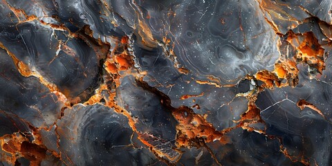 Leinwandbilder - Mysterious Black Marble with Fiery Cracks and Swirling Patterns - Captivating Abstract Texture for Design,Wallpaper,and Backgrounds
