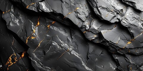 Leinwandbilder - Black marble cracked texture abstract background with golden cracks and fractal patterns,premium natural stone surface design for luxury interiors