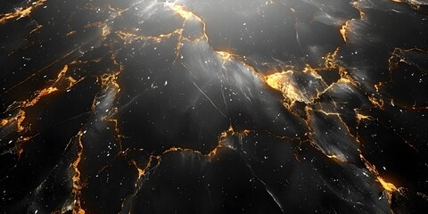 Fototapete - Mesmerizing Marble Metamorphosis:Black Backdrop with Radiant Golden Splashes and Flowing Energy