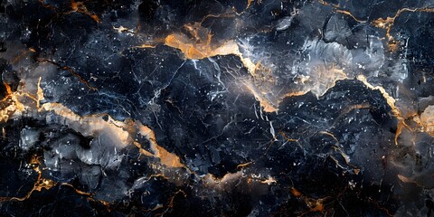 Aufkleber - Dramatic Black Marble Texture with Golden Veins for Luxury and Premium Backgrounds and Designs