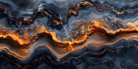 Poster - Black Marble Flowing Patterns Forming Dynamic Swirling Textures on Dark Moody Background for Elegant,Luxury,and Premium Branding or Website Design
