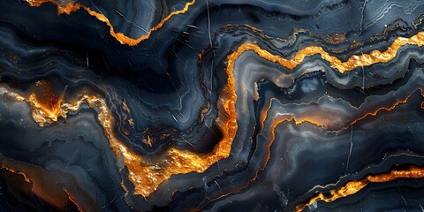 Leinwandbilder - Stunning Marble Texture with Swirling Black and Golden Hues Showcasing a Mesmerizing Abstract Pattern and Natural Elegance