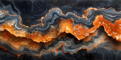 Leinwandbilder - Captivating Marble-Inspired Abstract Landscape with Swirling Cosmic Patterns and Fiery Molten Textures