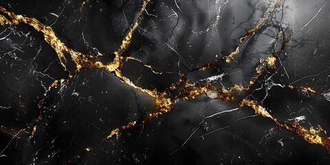 Aufkleber - Elegant Black and Gold Marble Texture with Dramatic Fractal Patterns for Luxury Decor and Architecture Backgrounds