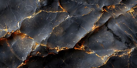 Aufkleber - Black marble effect with golden veins and cracks forming an abstract and dramatic textured background ideal for luxury and premium design