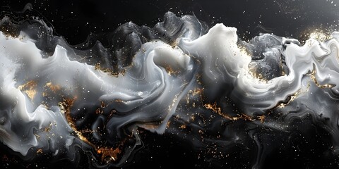 Poster - Mesmerizing Monochrome Marble Cosmos - Captivating Abstract Fluid Texture Digital Art Background