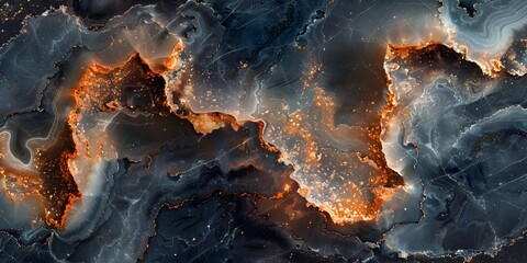 Leinwandbilder - Dynamic and Captivating Fiery Black Marble Texture Background with Swirling Lava-like Patterns and Intricate Details