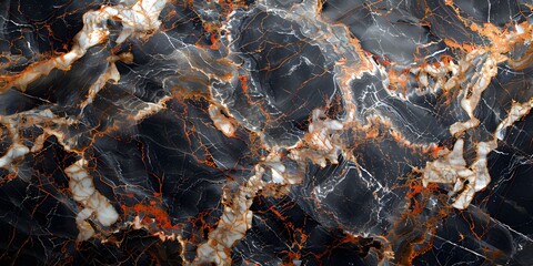 Aufkleber - Exquisite Black Marble Textured Background with Striking Orange Veins for Elegant Designs