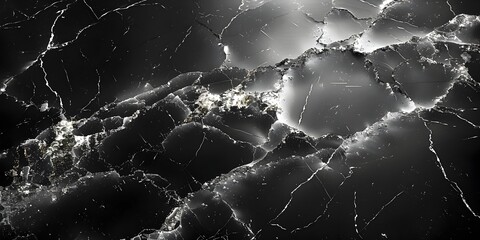 Leinwandbilder - Dramatic Textured Black Marble Abstract Background with Intricate Cracked and Weathered Patterns
