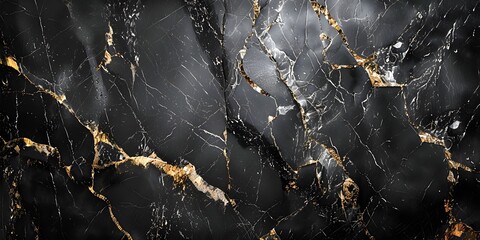 Poster - Exquisite Black Marble Texture with Striking Gold Veining - Luxurious and Sophisticated Abstract Background