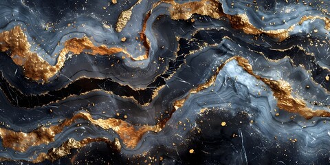 Leinwandbilder - Captivating Black Marble Backdrop with Shimmering Gold Veins and Mesmerizing Crystalline Patterns for Luxury Branding and Elegant Design