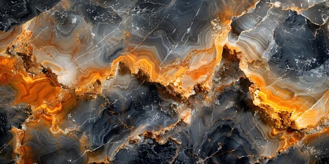 Wall Mural - Mesmerizing Fractal Patterns in Polished Black and Orange Marble Backdrop with Fiery,Swirling Textures