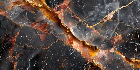 Poster - Striking Black Marble Textured Background with Intricate Veining and Fractal Patterns for Luxury,Modern,and Conceptual Design