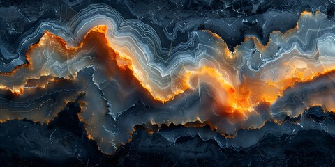Leinwandbilder - Fiery Marble Eruption:Dramatic Abstract Swirling Textures and Patterns in Shades of Black and Vibrant Orange