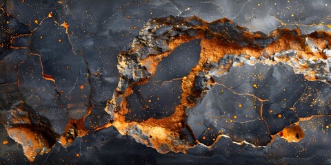 Aufkleber - Dramatic Black Marble Texture with Fiery Orange Veins and Intricate Cracking Patterns for Premium High-End Backgrounds and Design