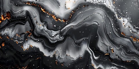 Poster - Black and White Marble Texture with Swirling Fluid Patterns and Dynamic Fractal Designs for Premium and Creative Backgrounds