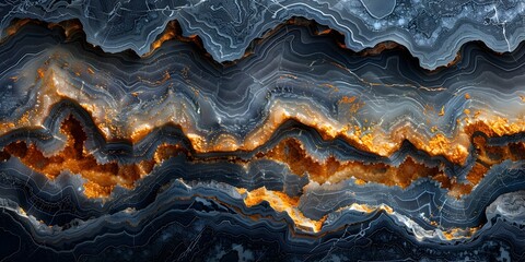 Wall Mural - Black and orange marble abstract textured background with dramatic geological formations and dynamic swirling patterns