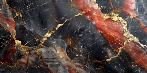 Aufkleber - Dramatic Black Marble with Vibrant Golden Veining and Intricate Patterns