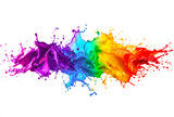 Fototapeta Lawenda - Explosion of multicolored paint splashes. Dynamic rainbow colored liquid motion against white background