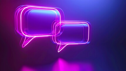 Wall Mural - glowing neon speech bubbles on dark background, modern design, digital communication concept, ideal 