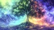 Majestic Tree of Life Connecting the Cosmic Universe in Vibrant Ethereal Surreal Landscape