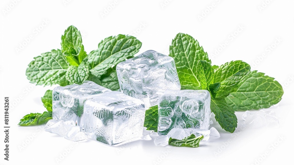 Ice cubes and fresh mint leaves, isolated on white background Stock ...