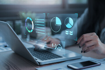 Wall Mural - business analytics tools charts and graphs with statistics to analyze business potential and forecas