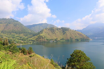 Wall Mural - Stunning scenery of volcanic lake Toba - largest and deepest crater lake in the world located in North Sumatra, Indonesia