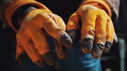 Poster - Construction worker hands with gloves