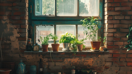 Canvas Print - A vintage window on the pink wall