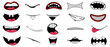 Cartoon funny smile mouth collection. Mouth smile in cartoon doodle style