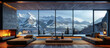 Generative ai illustration of a Contemporary Empty Home with Snowy_Mountain