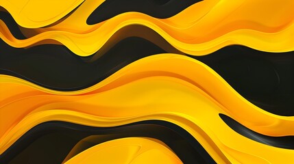 Canvas Print - Vibrant Abstract Waves of Yellow and Black Fluid Motions Evoking a Futuristic and Energetic Digital Art Design