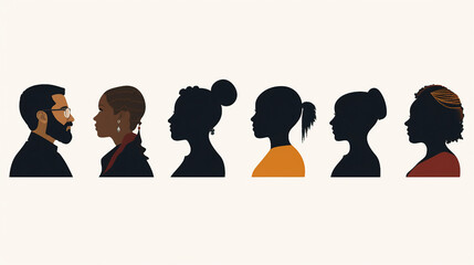 Wall Mural - Diverse Community in Flat Design Silhouette Vector Illustration - Empowering People, Building Connections, and Fostering Collaboration for Success and Growth.