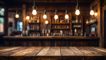 Wall Mural - Saloon Style Showcase, Wild West Wood Table Mockup for Product Display.