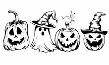 Simple Vector Line Drawing Of Four Pumpkins